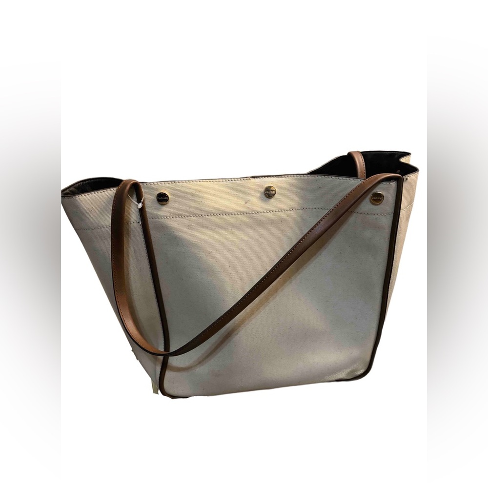Calvin Klein White Tote with Brown Straps
